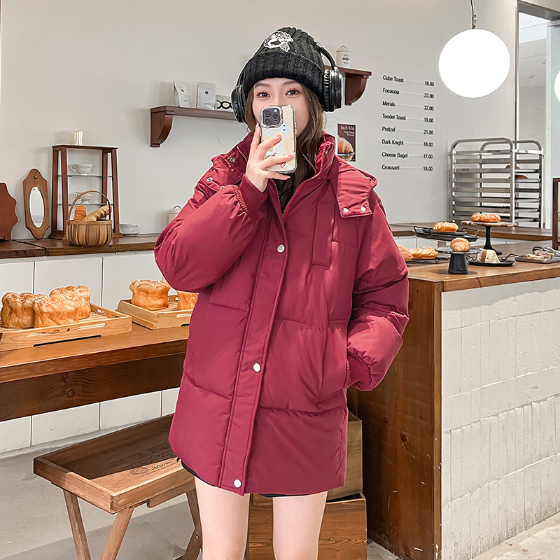 Ropa de algodón de mujer invierno 2025 ropa de pan de moda universal ropa de algodón de estilo medio y largo para mujeres nuevas chaquetas de algodón con capuzas gruesas image 3