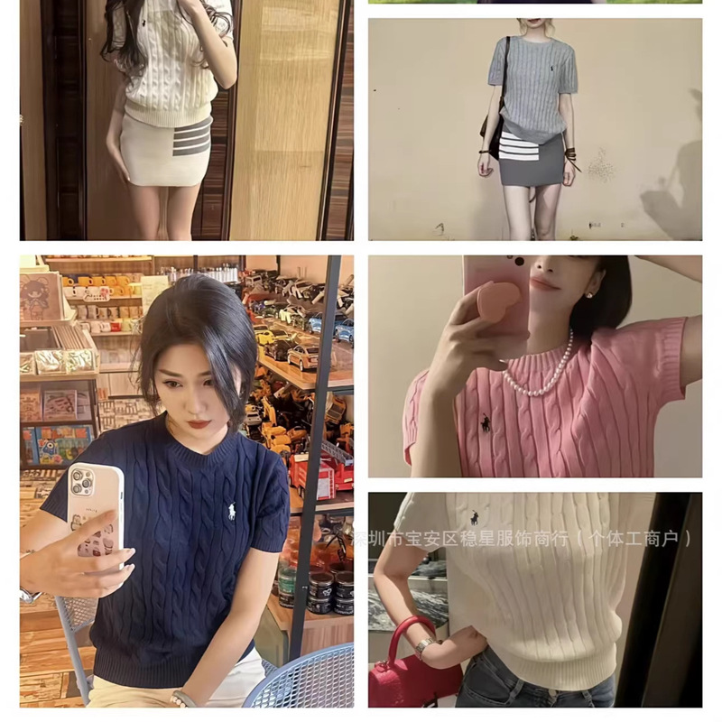 Foreign Trade Polo Brand Short-Sleeve Women's Summer Round-Neck Sweater with Original Label, Embroidered Cable Knit Rl Top, Cross-Border T-Shirt Foreign Trade Polo Brand Short-Sleeve Women's Summer Round-Neck Sweater with Original Label, Embroidered Cable Knit Rl Top, Cross-Border T-Shirt
