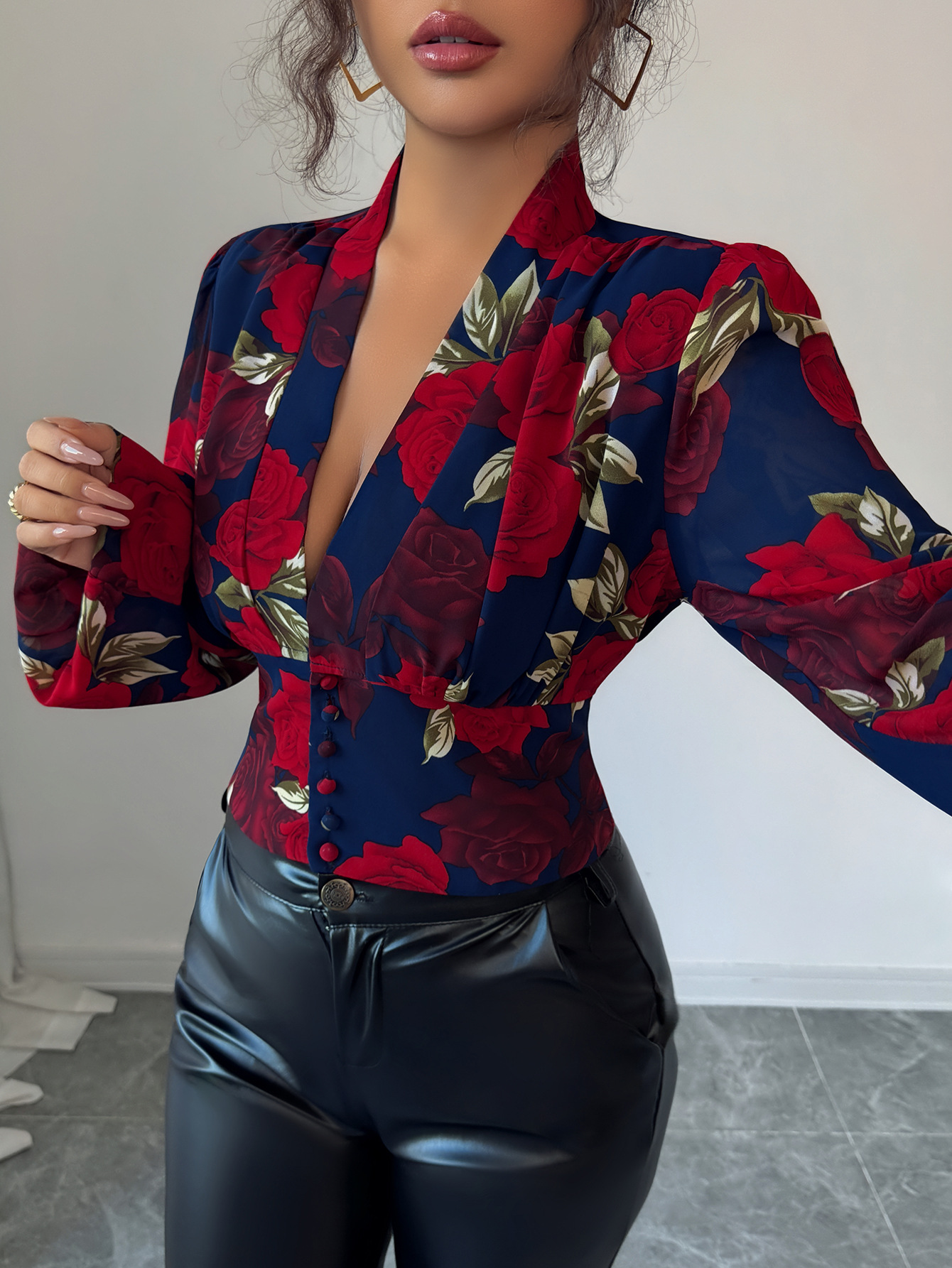 High Waisted Printed Vest Shirt Women's Elegant Style Casual Blouse For Spring/Autumn Summer Regular Fit Polyester_ecoleips.com