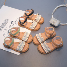 2023新款夏季软底女童凉鞋宝宝儿童真皮公主女中大童露趾一件代发