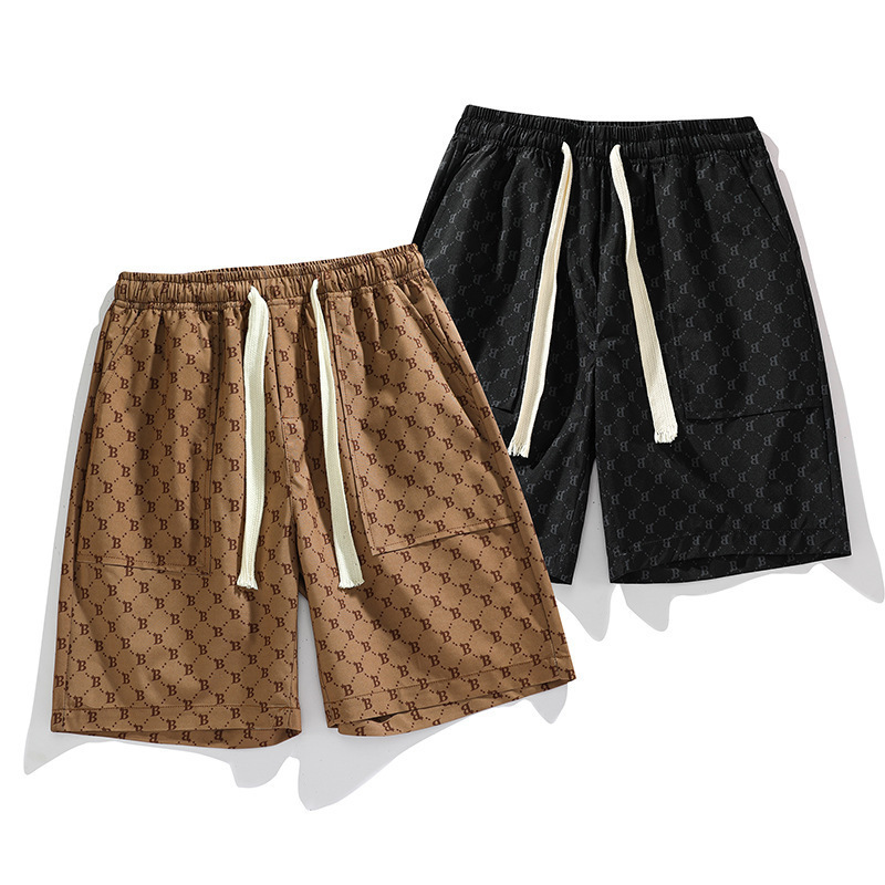 2023 New Men's Summer Casual Trendy Brand All-Over Print Pants, Fashionable Sports Youth Five-Point Pants, Beach Pants
