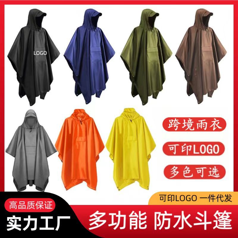 Foreign Trade Cross-Border Three-In-One Poncho Raincoat Multifunctional Backpack Raincoat for Travel, Camping, Hiking, Cycling, Polyester with Hood