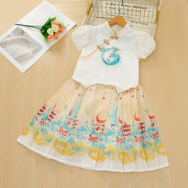 Girls' Hanfu Tang Suit Set Dress 2026 Spring and Summer New Stylish Children's Chinese Modernized Mamian Skirt