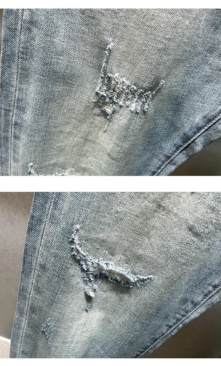 Men's Trendy Ripped Cropped Jeans Light Colored Summer Thin Distressed Tapered Harem Pants New_mkmklike.com