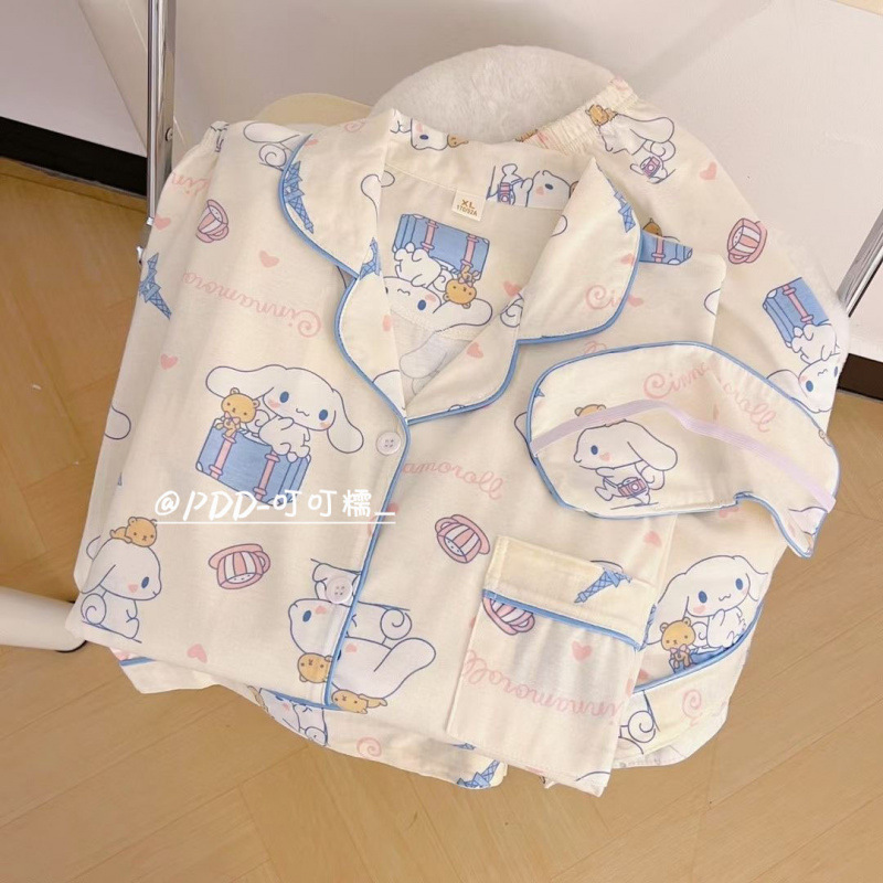 日本のスリーピースクレヨンしんちゃんパジャマ女性のための夏薄い半袖ズボンかわいい漫画学生ホーム服|undefined