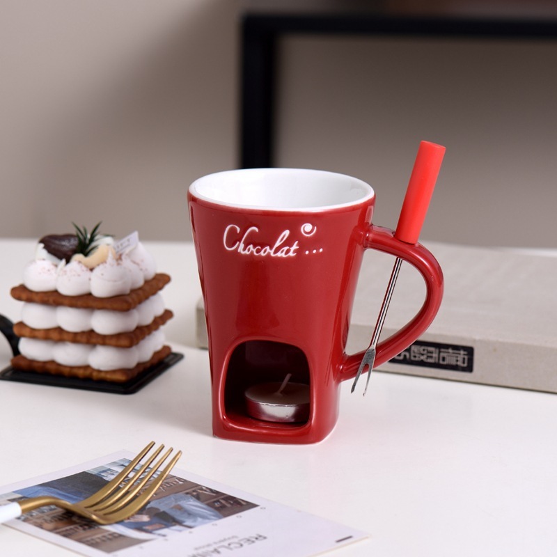 セラミック鍋マグカップチョコレートカップスイスアイスクリーム鍋カップチーズチーズ鍋カップフォーク付き|undefined