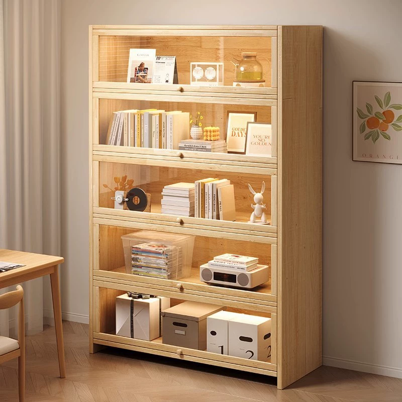 Полный деревянный пылезащитный книжный шкаф для переворачивания двери дизайн домашнего шкафа для хранения на стене