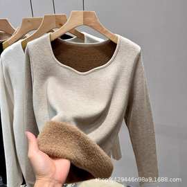 一体绒 绒加厚针织衫内搭保暖毛衣女冬季2023新款低领洋气打底衫