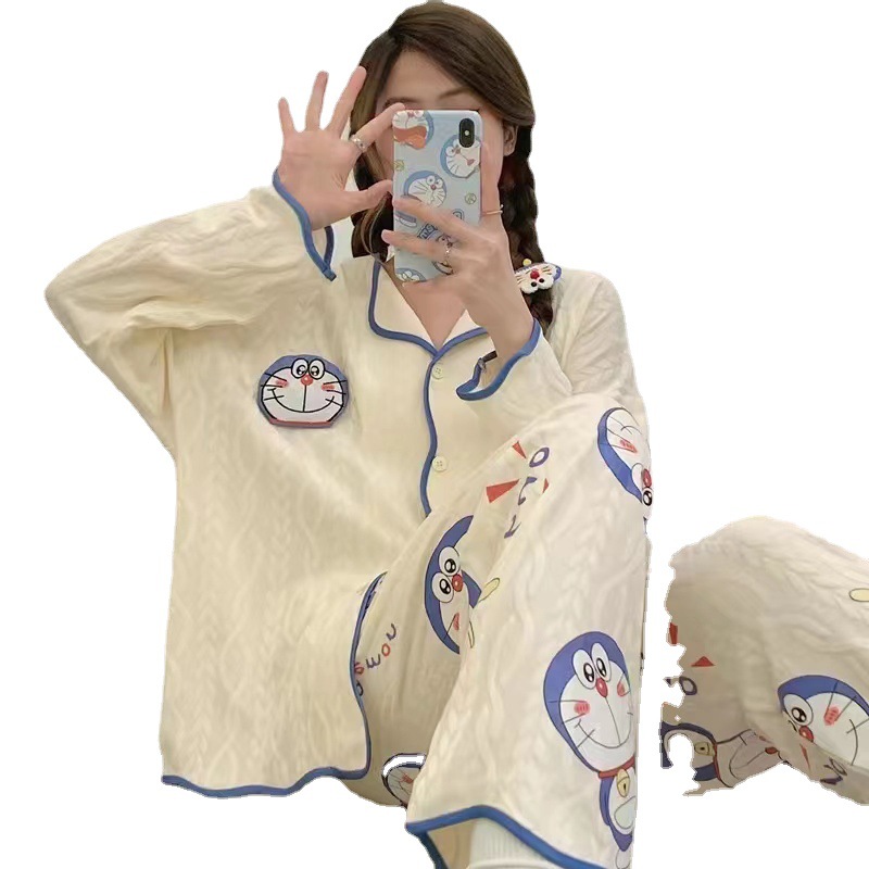 Pijamas para Mujer Primavera y Otoño 2024 Nuevo Conjunto de Cárdigan de Manga Larga y Pantalones de Dibujos Animados para Estudiantes, Ropa de Dormir Dulce para Damas, Conjunto de Otoño image 6