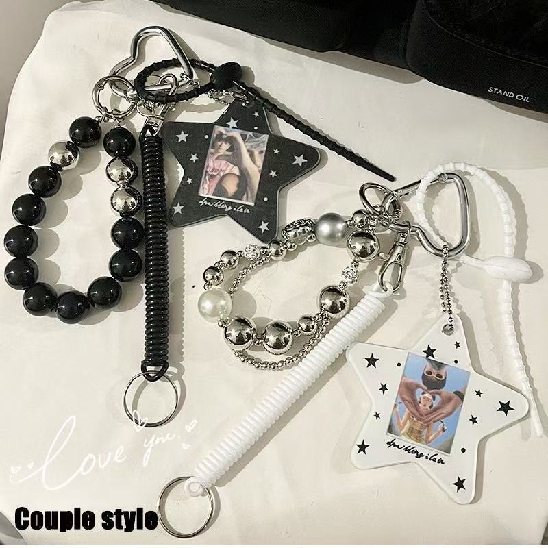 Ins Couple Keychain with Photo Holder, Star-Shaped Pendant, Valentine's Day Gift for Girlfriend, Backpack Decoration