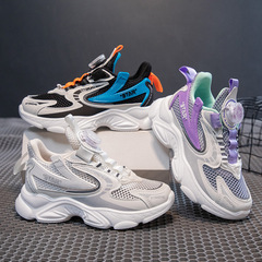Children's Shoes, Teenage Mesh Breathable Polyurethane Spring and Autumn Mesh Shoes for Boys, Casual Rotating Button Running Shoes