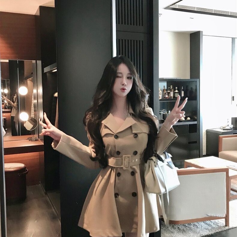 2025赫本风收腰大衣卡其短款风衣女春季感外套设计感气质大衣|undefined