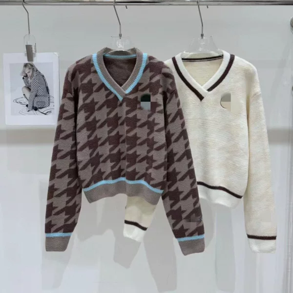 Loose-fitting, thick, round-neck wool sweater, celebrity-style Korean knit sweater, houndstooth pattern, plus-size sweater, men's top