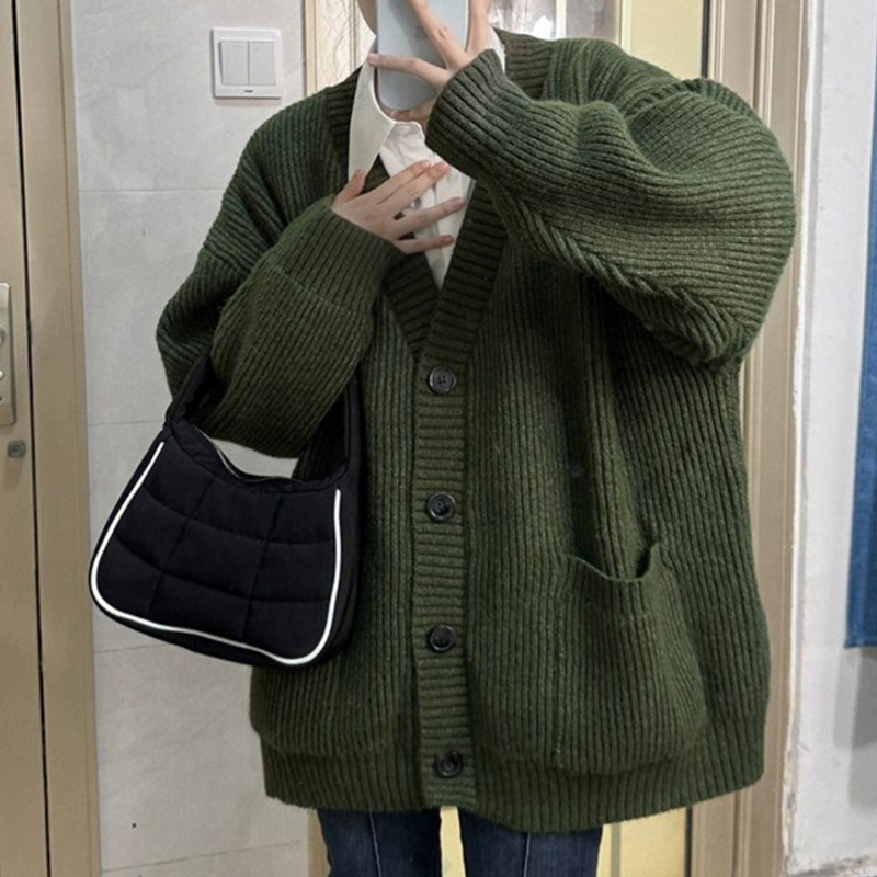 2025 新しいセーター女性のカレッジスタイルカーディガン学生韓国スタイルルーズ V ネック多用途無地ニットジャケットカーディガン|undefined