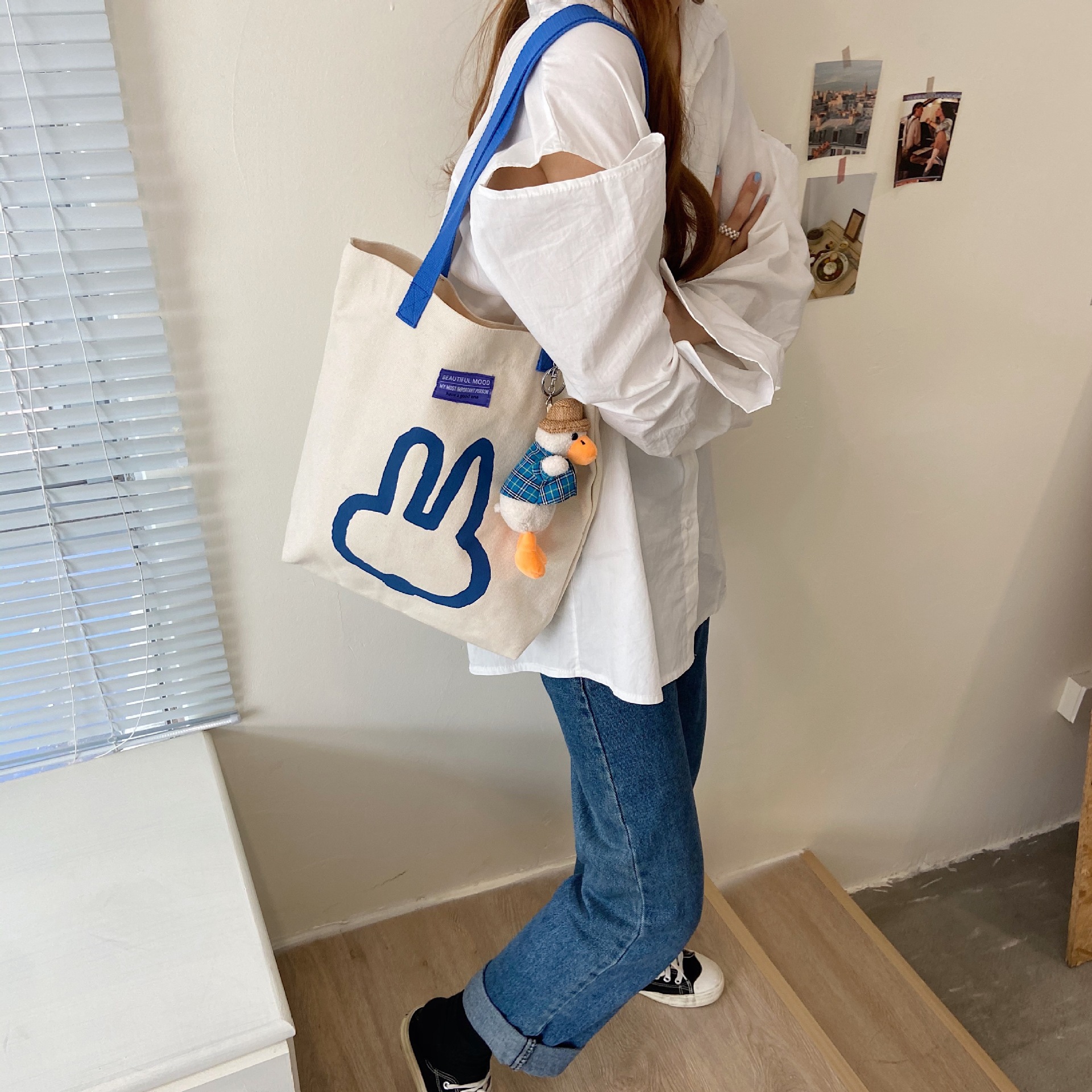 08312 Cartoon printed single-shoulder canvas bag, Japanese style, Korean version canvas bag, student large-capacity hand-held women's bag for commuting undefined