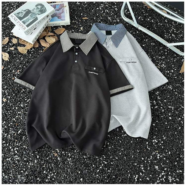 Летняя тонкая клетчатая рубашка-поло с короткими рукавами, мужская повседневная модная брендовая молодежная спортивная американская свободная футболка