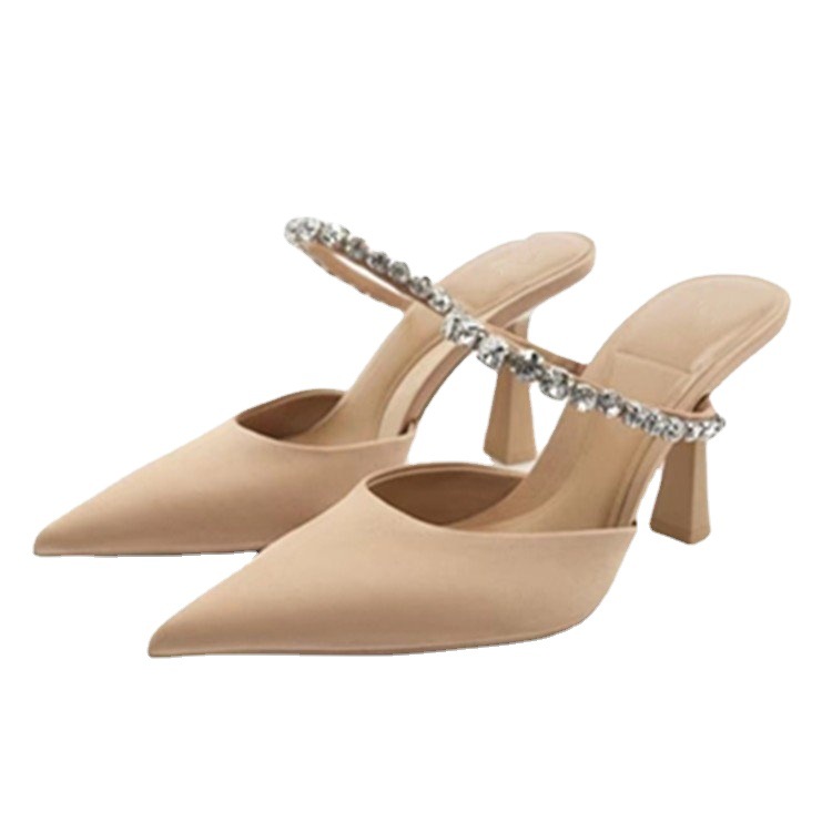 Pantofi de damă cu toc înalt și stiletto, model nou de vară 2022, mărimi mari, pentru comerț exterior, casual, cu strasuri, cu vârf ascuțit_voghion.com