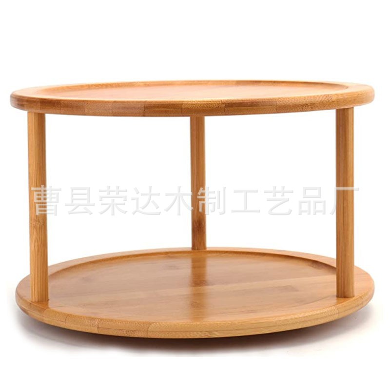 Fabricante de bambú personalizado estante de almacenamiento de cocina de doble capa estante de acabado de cosméticos rotatorio doméstico