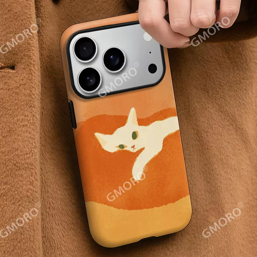 东南亚爆款慵懒小猫适用iPhone17promax菲林苹果16磨砂二合一硬壳