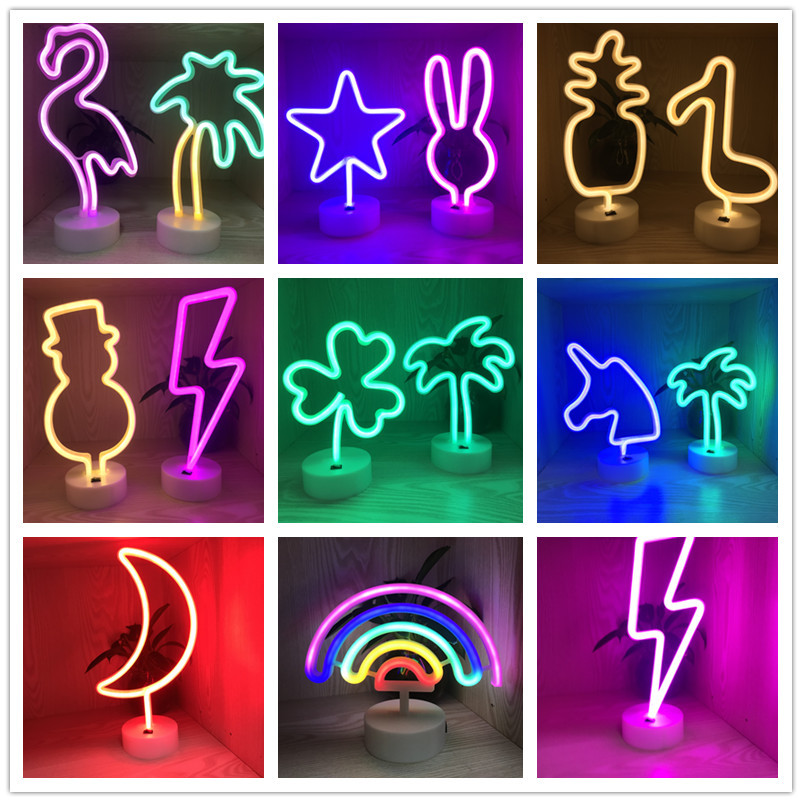 Cross-Border LED desktop neon outline light cat modeling light Flamingo base night light decorative light snowman