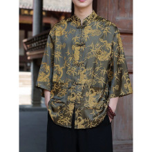 新中式青年盘扣唐装衬衫夏季大码立领汉服风居士茶禅服衬衣潮