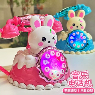 儿童萌兔电话机玩具灯光音乐早教益智男女孩过家家蛋糕电话机批发