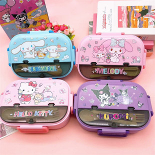 Cute Kulomi 304 Stainless Steel Lunch Box Cartoon Yugui Dog Student Office worker Portable 3-compartment Sealed Lunch Box