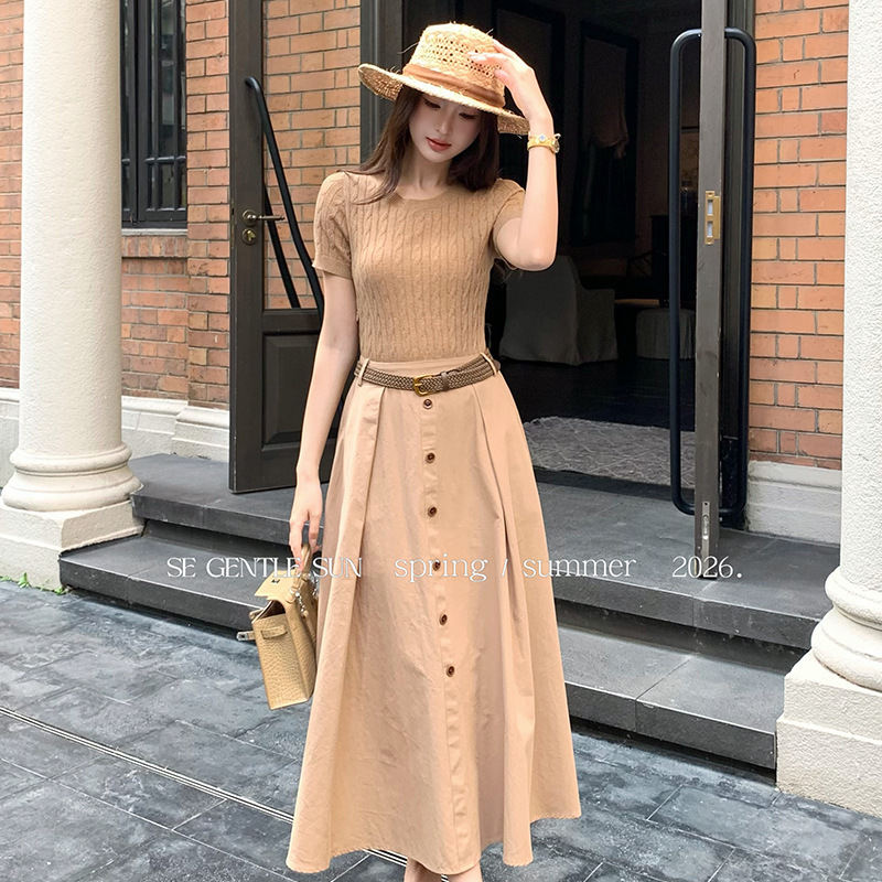 Xiu Xixi Black Label - New Summer Style Gentle and Elegant Lyocell Wool Blend Short Sleeve Dress for Women 88633