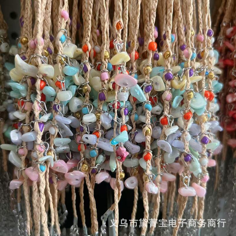 Love and Happiness Wishing Bracelet Hand-Woven Raffia Colorfulful Multi-Colorful Crystal Gravel Clover Bracelet