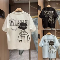 欧米のファッションブランドの半袖ins純綿上着夏の男性プリントtシャツのファッション