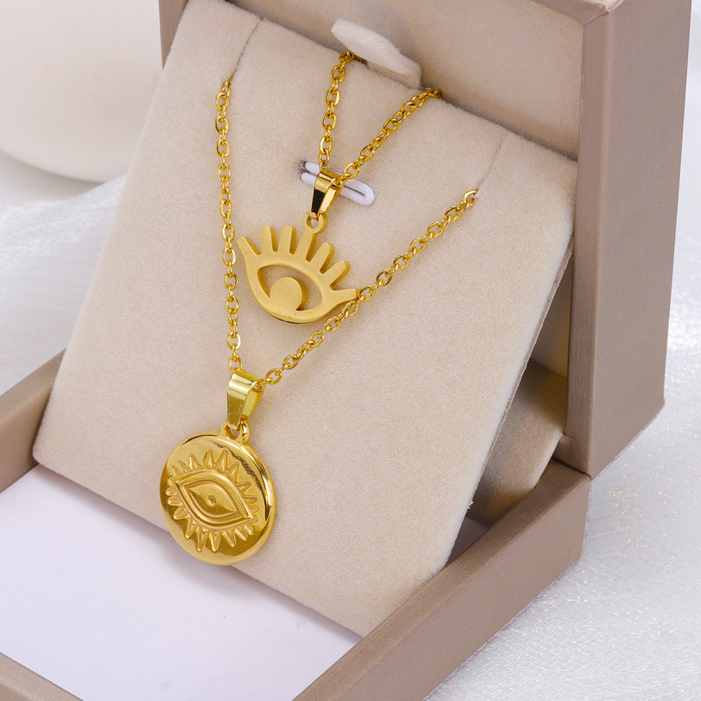 Simple Style Printing Stainless Steel Gold Plated Layered Necklaces 1 Set