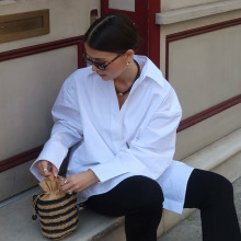 跨境简约白色长袖衬衫2025秋季翻领单排扣衬衣欧美纯棉宽松衬衫女