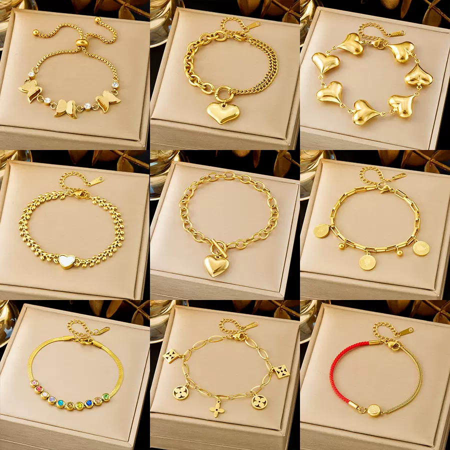 百搭ins金色时尚饰品手环轻奢简约新不掉色钛钢手链女四叶草 跨境