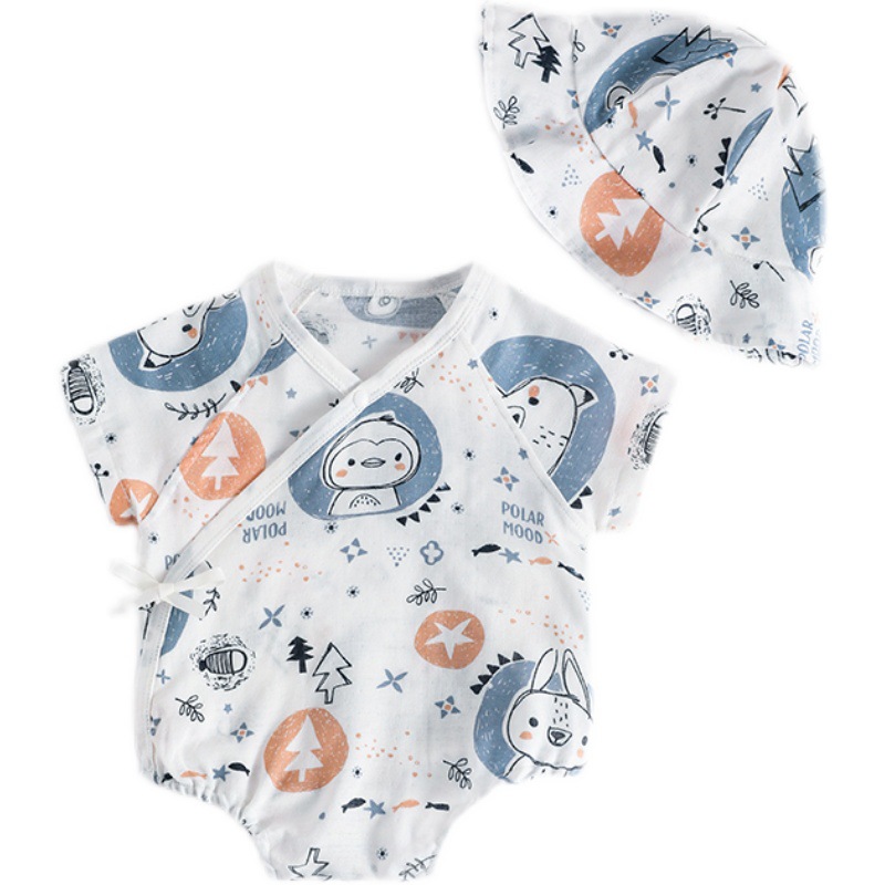 Bebé ropa de verano traje lindo niños y niñas bebé bambú algodón gasa mameluco verano fino recién nacido mono