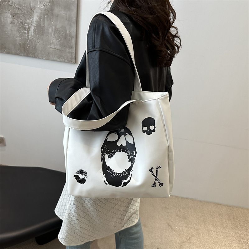 2024 nueva bolsa de estudio de dibujos animados de gran capacidad simple bolsa de compras de la serie de bosques bolsas de hombro blancas