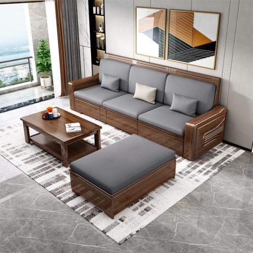 New Chinese style walnut solid wood sofa combination for winter and summer modern simple living room sofa high box storage furniture