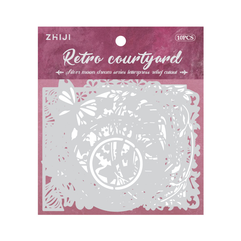 Pegatinas de tarjetas rígidas en relieve de papel hueco Silver Moon Dreamland serie retro tela de mano DIY material de decoración pegatinas