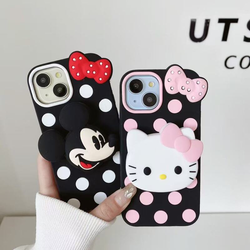Cartoon KT Cat iPhone15/14/13 Phone Case 7/8SE Pocket Mickey Bracket Silicone Protective Cover Cartoon KT Cat iPhone15/14/13 Phone Case 7/8SE Pocket Mickey Bracket Silicone Protective Cover