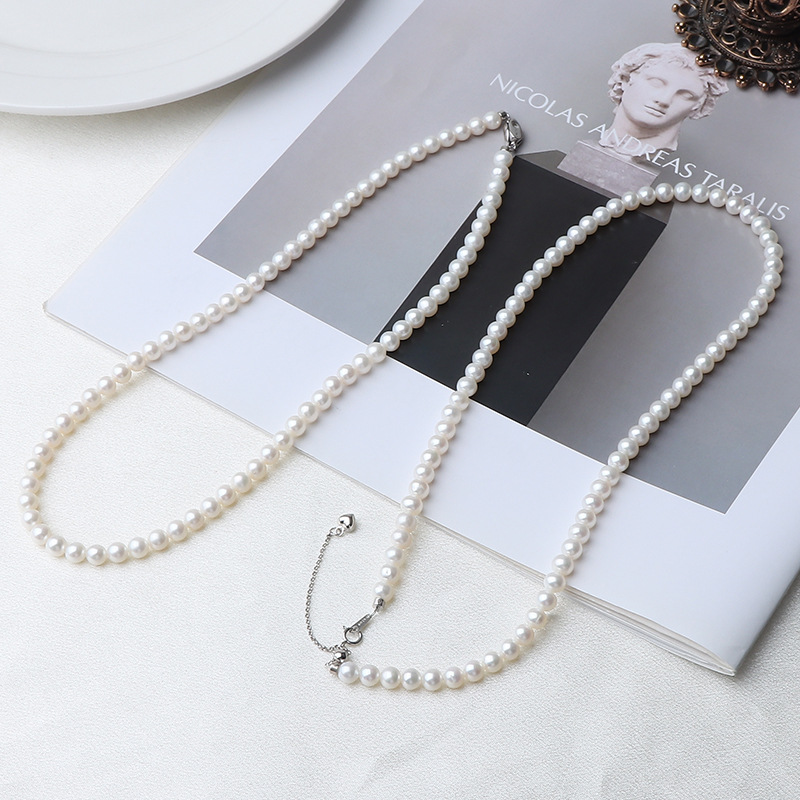 正圓5-5.5mm無核天然淡水珍珠項鍊經典百搭鎖骨鏈純銀扣批發