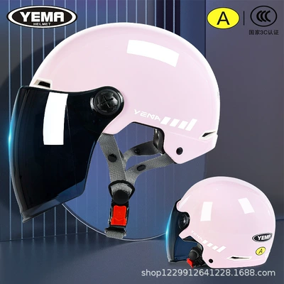 Motosiklet kaskı (dəbilqə) – Sun Protection, Uv Protection, 3C Certified - cherry-pink-embellished-flowers-sunscreen-dark-blue-long-mirror
