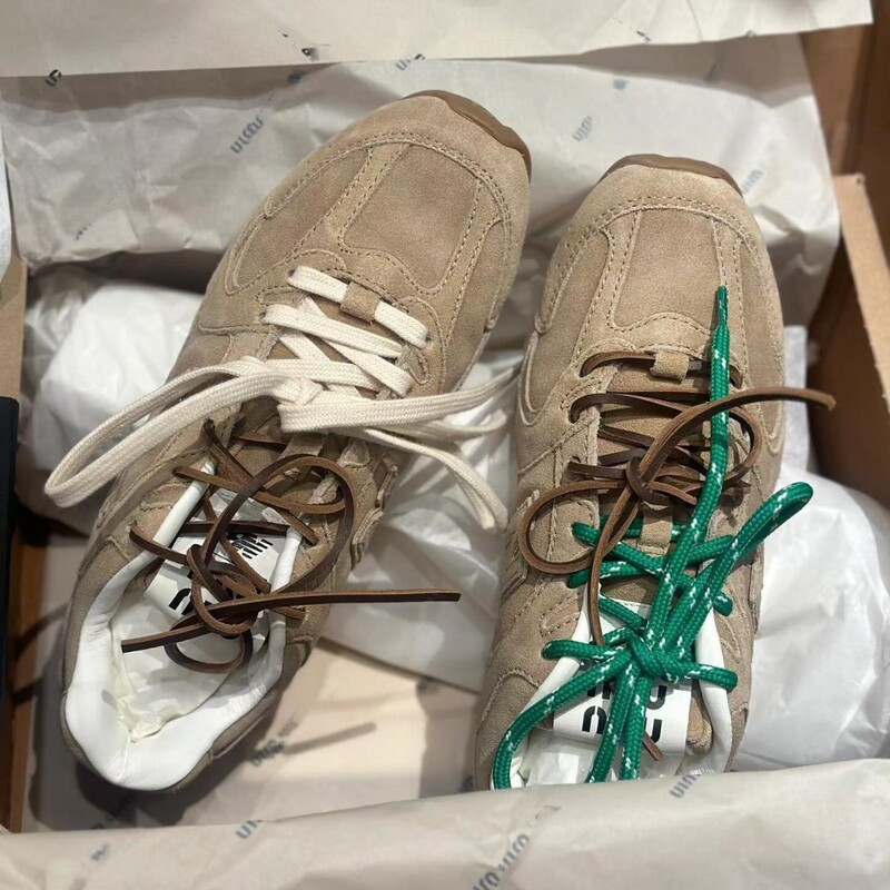 2026 Top Version A-Miu Collaboration 530 Dad Shoes for Women with Two-Tone Shoelaces, Genuine Leather Running Shoes, Sports Casual German Training Shoes