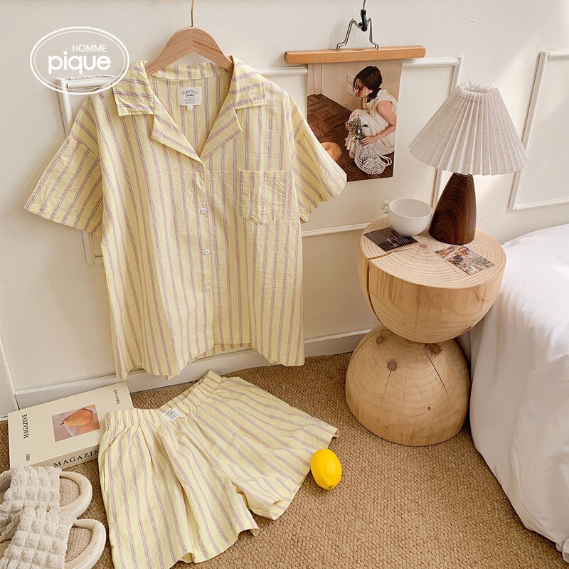 Summer Cotton Striped Women's Pajamas Modal Thin Short-Sleeved Shorts Home Wear Pajamas Summer Cotton Striped Women's Pajamas Modal Thin Short-Sleeved Shorts Home Wear Pajamas