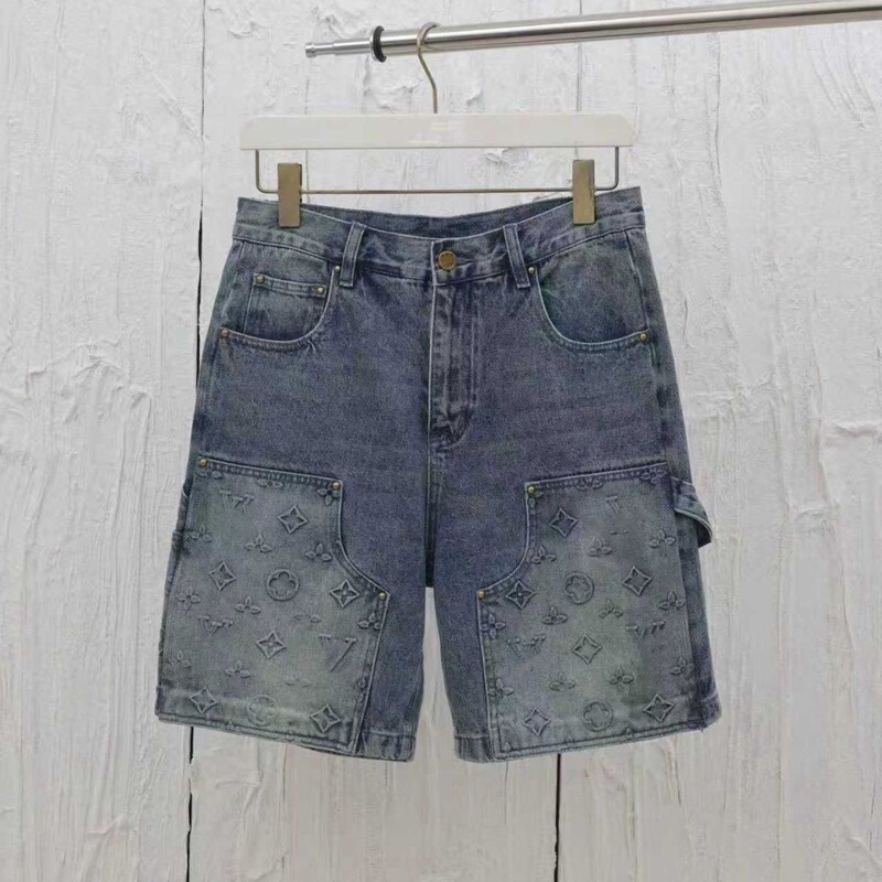 Authentic High-End Version. Lv Brand Wholesale Trendy Heavy-Duty Embossed Vintage Washed Workwear Denim Shorts Authentic High-End Version. Lv Brand Wholesale Trendy Heavy-Duty Embossed Vintage Washed Workwear Denim Shorts
