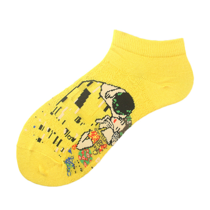 Calcetines de tobillo para hombre primavera y verano calcetines nuevos calcetines de corte bajo para mujer pintura al óleo calcetines de moda europeos y americanos ins al por mayor transpirable