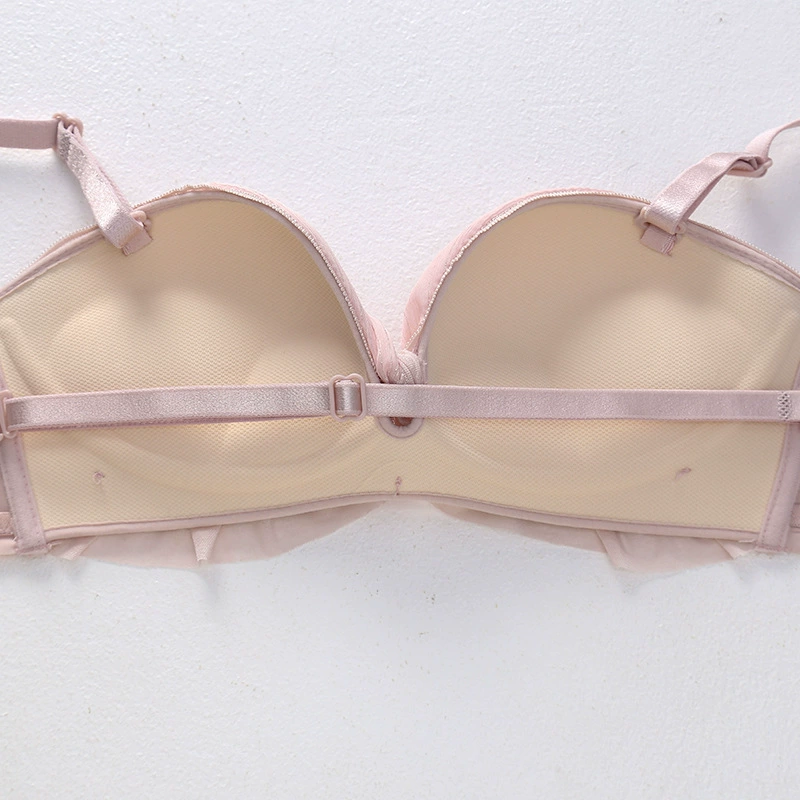 Thin supporting sexy underwear for breastfeeding with bow, set, lace wireless bra