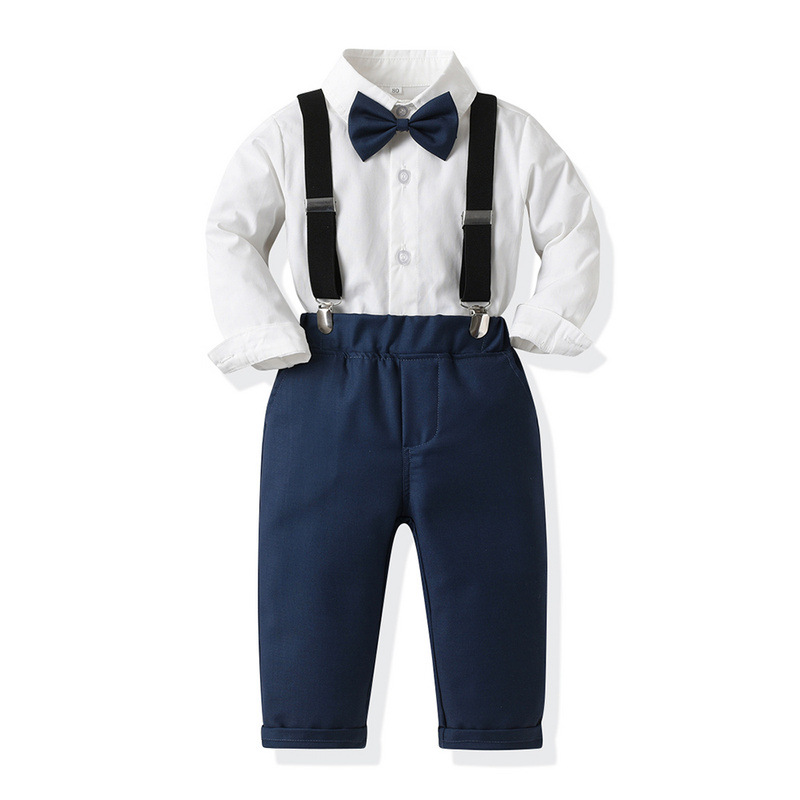 kid's clothing Boys' dress long sleeve bow cotton shirt children's suit suspenders multi-piece set_voghion.com