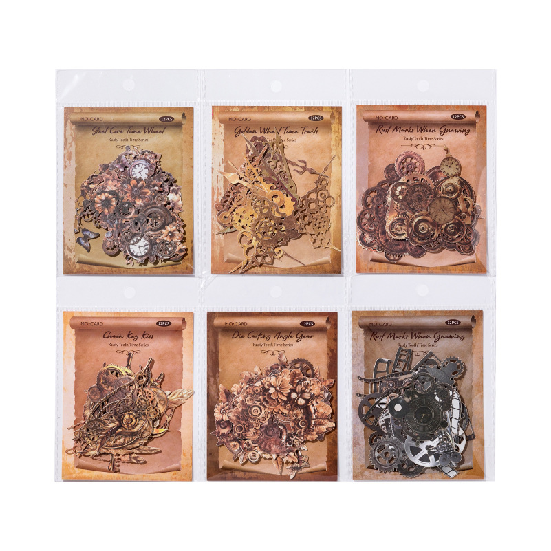 Mosmo paisajismo hueco tarjeta dura pegatina diente de óxido tiempo material retro transfronterizo cuenta manual decoración de bricolaje collage