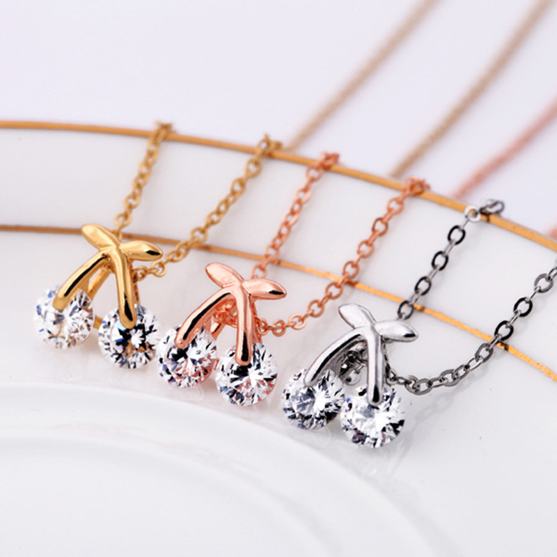 Korean Style Creative Cherry Necklace Sweet Girl Necklace Mori Style In Japan And Korea Temperament Clavicle Chain Fresh Cute Sweater Chain display picture 5