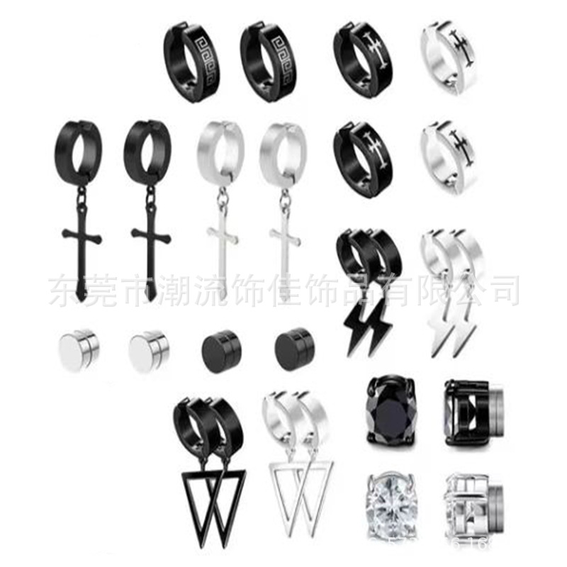 Europa y América Amazon moda Titanium acero Cruz ZIRCON imán Gran Muralla patrón clip de oído pendientes para traje mixto