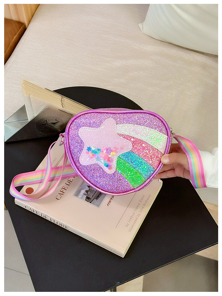 178g Weight Polyester Lining Material Zipper Closure Type Single Shoulder Strap Strap Type Shoulder Bag, Crossbody Bag Bags Type Daily Occasion Pu Leather Material Star, Stripe Pattern All Seasons Season Kid'S Gender Cute Style Heart-shaped Shape Kid'S Pu Leather Star Stripe Cute Heart-shaped Zipper Shoulder Bag Crossbody Bag 9